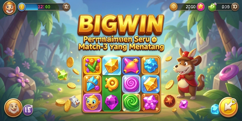 Tampilan gameplay seru dari BIGWIN dengan tantangan Match-3 yang menarik.