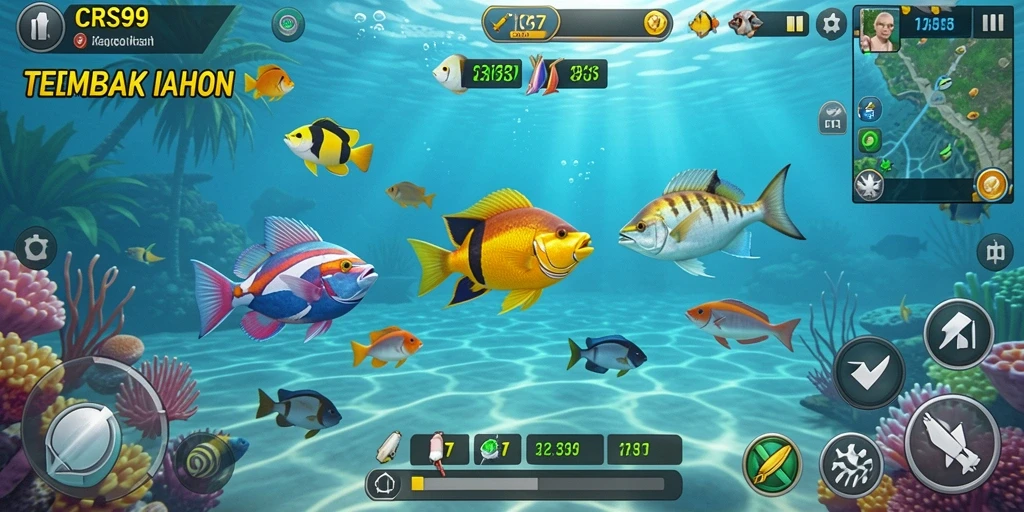 Screenshot gameplay CRS99 menampilkan aksi tembak ikan yang seru dan dinamis.