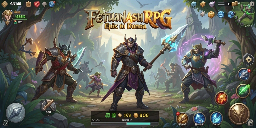 Screenshot gameplay GN168 menunjukkan pertarungan epik dalam dunia RPG.