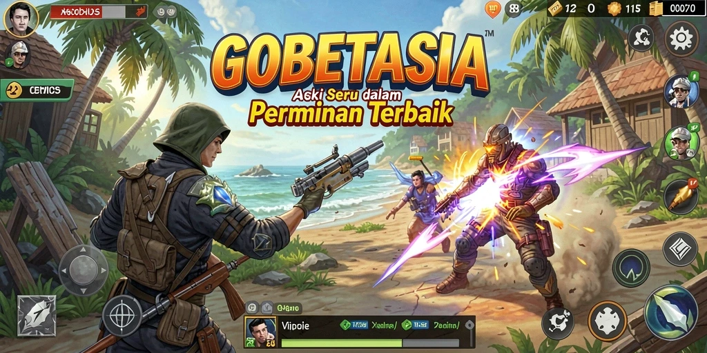 Screenshot tampilan gameplay seru GOBETASIA menunjukkan aksi mendebarkan di arena pertempuran.