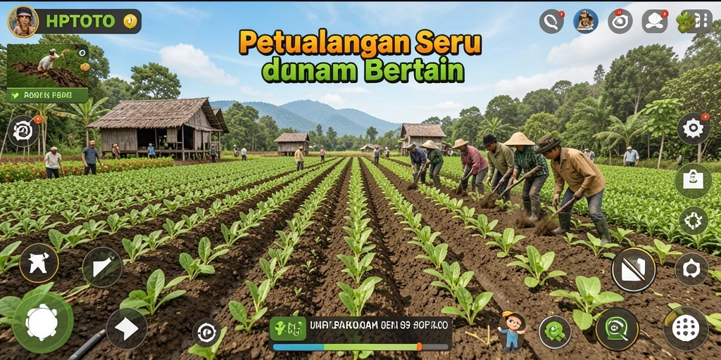 Gameplay HPTOTO menampilkan panorama pertanian yang indah dan aktivitas seru.