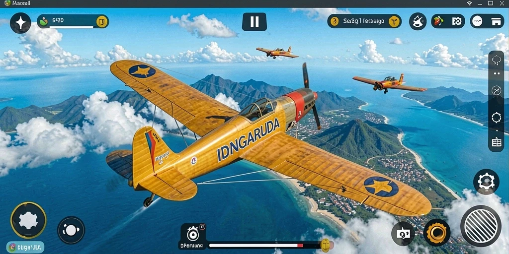 Screenshot gameplay <strong>IDNGARUDA</strong> menampilkan aksi terbang yang realistis.