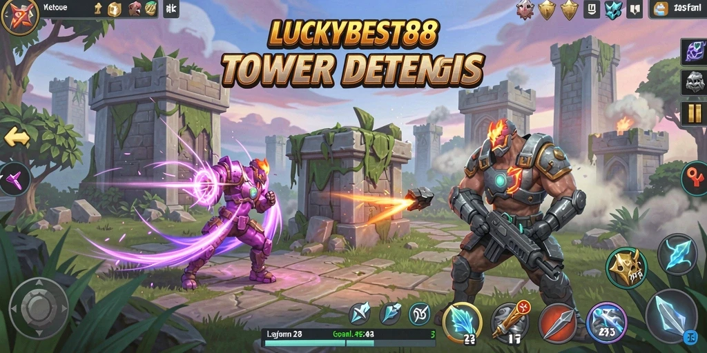 Tampilan gameplay menegangkan dalam LUCKYBEST88 Tower Defense.